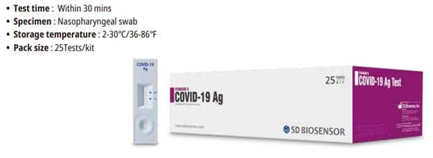 Test de antígeno de SARS-CoV-2 SD BIOSENSOR STANDARD Q COVID-19 Ag test - Pack 25